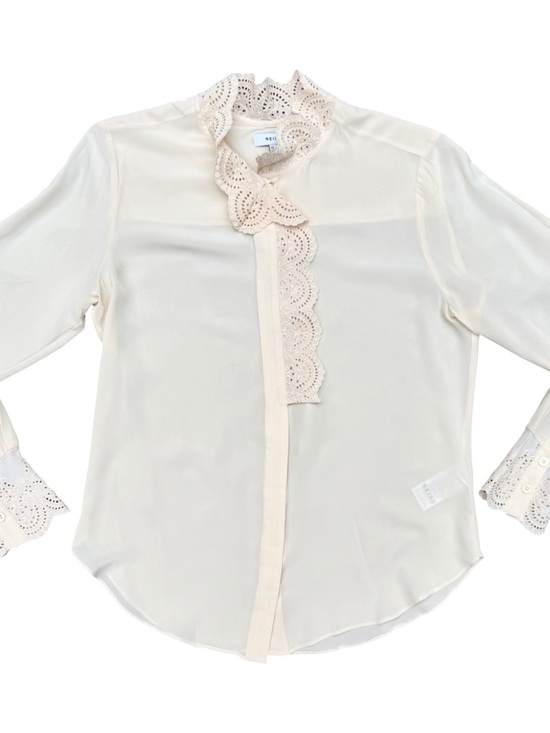 Reiss Tops - Reiss Jules Ruffle Trim Satin Blouse Ivory Cream Long Sleeve US 4 NWOT